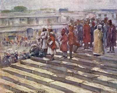 On the Steps of the Jumma Masjid by Mortimer Ludington Menpes